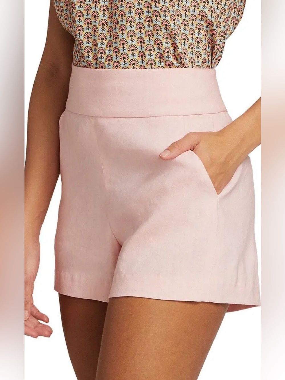 Alice + Olivia Pastel Pink High-Waist Tailored Shorts Zip Back s 6